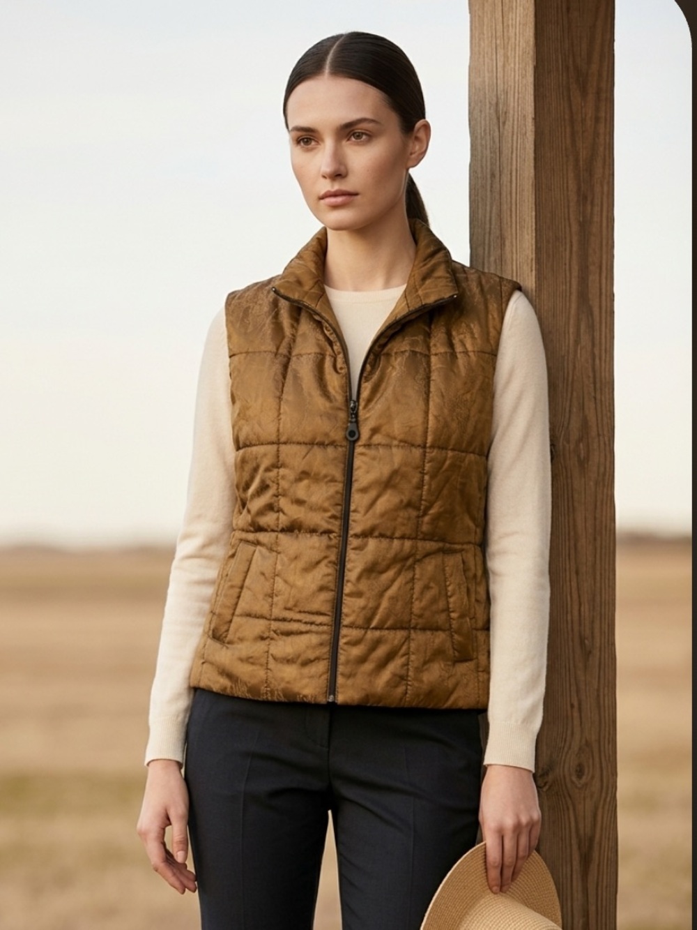 EARL RUTENBERG Shiny Puffy Quilted Vest Copper Full Zip Collar